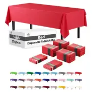 24-Pack Red Plastic Table Cloth - 54In. x 108In. Disposable Tablecloth for Pa...