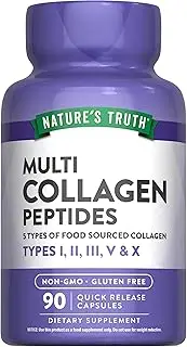 Multi Collagen Protein Capsules | 90 Count | Type I, II, III, V, X | Collagen Peptide Pills | Non-GMO, Gluten Free Supplement | by Nature's Truth