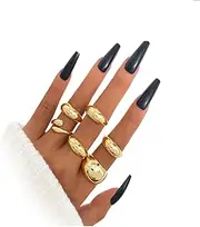 [ZMJK] Silver/Gold Chunky Rings for Women Thick Dome Round Open Stackable Rings Set Fashion Geometric Abstract Statement Rings for Women Non Tarnish Jewelry