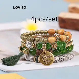 Lovito 休閒素色流蘇 4 件/套女士波西米亞手鍊 LCS06308
