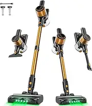 Cordless Vacuum Cleaner, 8 in 1 Powerful Suction Lightweight Vacuum Cleaner for Home, LED Display, 3 Suction Modes, 40Mins Detachable Battery Vacuum for Hard Floor Carpet Pet Hair, Orange
