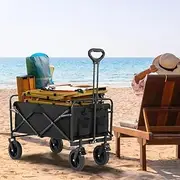 Folding Trolley/Collapsible Wagon Carts Foldable, Heavy Duty Garden Carts, Large Capacity Portable Utility Grocery Wagon for Shopping Use, Travel, Camping, Garden