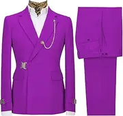 [JEShifangjiusu] 2 Pieces Business Casual Blazer for Men Elegant Slim Fit for Prom Wedding Party Stylish Suit Dress Set Pants, Purple, 7XL
