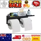 WallMounted Toilet Paper Holder with Shelf, Double Roll Storage, Black Dispenser