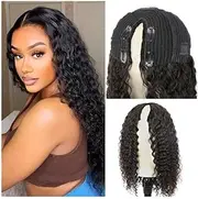 Water Wave V Part Wig Human Hair Brazilian Curly Wigs For Women 180 Density Hair Topper for Women(32inch)