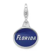 Sterling Silver Amore La Vita Rhodium-Plated Polished Enameled University Of Florida Charm With Fancy Lobster Clasp