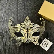 Gold Fancy Extravagant Laser Cut Metal Venetian Masquerade Mask for Women