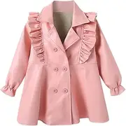 [Generic] Little Girls Dress Coat Toddler Child Kids Girls Patchwork Long Sleeve PU Leather Dress Jacket Winter Coats Outer Outfits Clothes Light Jacket for Girls