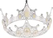 OFFSCH 1pc Crown Cake Decoration Rhinestone Tiara for Girls Pearl Crown Birthday Number Headband Crystal Pearl Tiara Cake Crown Gold Decor Plate Princess Baby Alloy