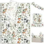 FYSUIMU 50 Sheets Woodland Animal Tissue Paper Eucalyptus Forest Animal Gift Wrapping Paper for DIY Arts Crafts Baby Shower Birthday, 14 x 20 Inch