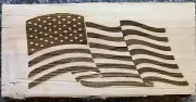 Laser Engraved Wavy American Flag On Live Edge Elm Slab - Customizable