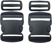 EesTeck 2 Set 2" Flat Buckles Dual Adjustable Buckles and Tri-Glide Slides Quick Side Release Buckle for Luggage Straps Pet Collar Backpack Repairing (Black)