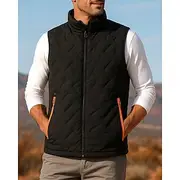 Men's Puffer Vest Thermal Vest Sleeveless Vest Outdoor Thermal Warm Winter Zipper Pocket Polyester Black White Hunting Fishing Climbing