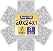 Maycold MERV 8 20x24x1 Furnace Air Filters (6-Pack), Pleated HVAC AC Filters – Actual Size 19.70” x 9、23.70” x 0.75”, For Residential or Office Use, Individually Wrapped in Plastic