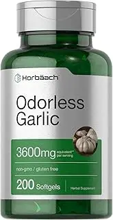 Horbaach Odorless Garlic 3600mg (200 Softgels) | Ultra Potent and Pure Garlic Extract | Non-GMO, Gluten Free Supplement | Easy to Swallow Softgel Capsule Pills