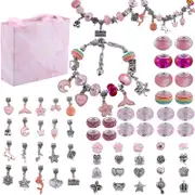 Girls Bracelet Making Kit Beads Jewellery Charms Pendant Set DIY Craft Kids Gift - Pink
