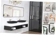 Wall Mount Mirror for Bathroom, Brushed Black Metal Framed Large Rounded