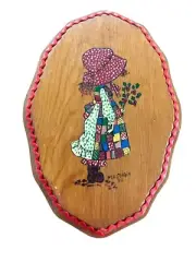 Wooden Wall Decor Doll Girl Signed M. E. Corbin 80 Kitsch VTG