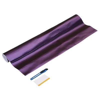 Carbon Fiber Vinyl Wrap 11.81" x 2ft Self-Adhesive with Scraper Purple Blue