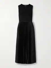 [Theory] Theory - Stretch-knit And Plissé-satin Midi Dress - Black - large large Black