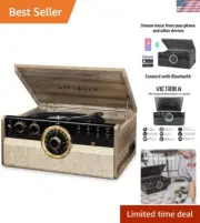 Empire Mid-Century 6-in-1 Turntable with 3 Speed Record Player, Bluetooth Con...