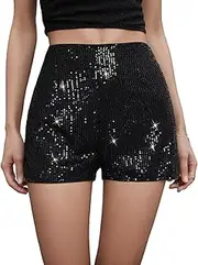 [generic] Girls Black Sequin Shorts Kids Sparkle Elastic High Waist Short 5-14 Years