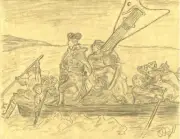 Metal Hall of Fame Original Pencil Draw Delaware Signed Washington crossing OOAK