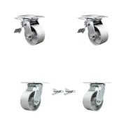 4 Inch Semi Steel Caster Set with Ball Bearings 2 Brakes 2 Swivel Locks SCC