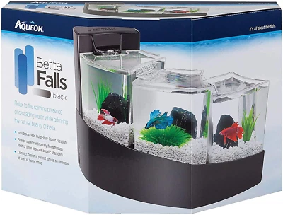 Aqueon Betta Falls 3 Section Aquarium Fish Tank with Quietflow Power Filtration,
