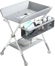 MTSDM Portable Diaper Changing Table, Foldable Changing Table with Wheels 3-Level Adjustable Height Multifunctional Foldable Bathing Bed Diaper Changing Massage Table w/Storage