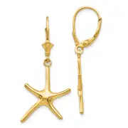 14K Yellow Gold Dancing Starfish Leverback Earrings