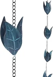 Leaf Rain Chains, 8.5 FT Outdoor Rain Chain for Gutters, Metal Rain Catcher Chains for Outside, Hanging Decorations for Yard Garden (Copper Blue)