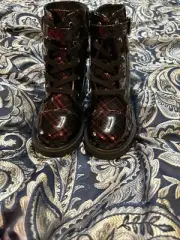 Jessica Simpson Sz 13 Patent Leather Red Black Tartan Check Boots