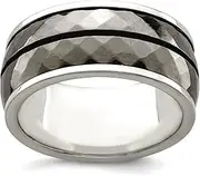[JewelryWeb] 10.00mm 925 Sterling Silver and Black Titanium Inlay Black Stripe Ring Size 10 Band Style-Ring for Women