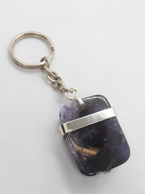 925 Silver Keychain and Natural Amethyst - Purple Hard Stone - brisè -