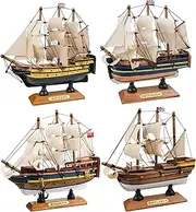 HOME DECOR SAILINGSTORY Classic Ship Model Sailboat Decor Set of 4 (Bounty, Endeavour, Mayflower, Victory) 6.3" Fully Assembled