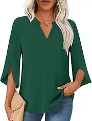 [Findsweet] Women Blouses Dressy Casual 3/4 Sleeve Tops Business Work Chiffon Office V Neck Shirts M-3XL