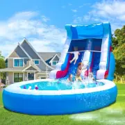 7.3x4x3.6m PVC Inflatable Water Slide with Splash Pool Bounce House for Kids