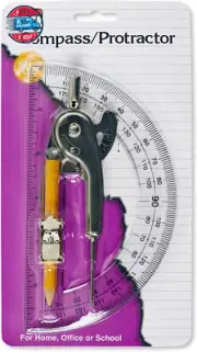 Ball Bearing Compass and 6 Inch Protractor Combo Set, Metal/Clear Plastic, Asso