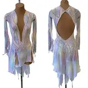 Figure Skating Dress Women's Girls' Ice Skating Dress Multi color Patchwork Open Back Mesh High Elasticity Training Competition Skating Wear Classic Crystal /