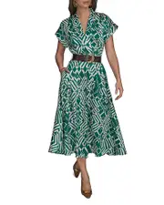 Donna Karan Printed Button Front Midi Dress 12