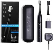 MOON Rechargeable Electric Toothbrush for Adults & Teens - Smart Toothbrush with 5 Sonic Cleaning Modes - Includes 2 Brush Heads & Travel Case - Cordless with Industry-Leading 6 Week Charge (Black)