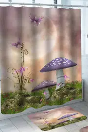 Fairytale Purple Mushrooms and Butterflies Shower Curtain