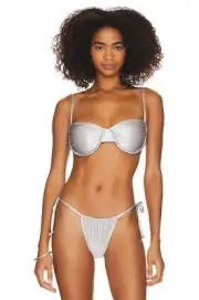 Good American Ruched Demi Cup Top in Silver001 Size 3