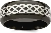 [JewelryWeb] Black Titanium and Argentium 925 Sterling Silver Inlay Polished Irish Claddagh Celtic Trinity Knot Design 9mm Flat Band-Band Style Ring for Women and Men
