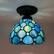 Tiffany Style Ceiling Lights Blue Stained Glass Crystal Beans LED Bulb 8"H8"W8"D