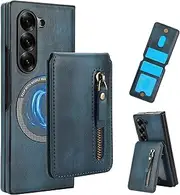 [CCSmall] 2-in-1 Detachable Magnetic Wallet Case for Samsung Galaxy Z Fold 6 with Card Slots, PU Leather RFID Barrier Phone Cover Case with Cash Zipper Pocket for Samsung Galaxy Z Fold6 ZFT Blue