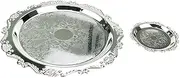 Quluxe Vintage Round Metal Food Serving Tray, 2 Pcs Reusable Decorative Appetizer Platter for Kitchen, Party, Centerpiece Display- Silver (4 Inch+10 Inch)