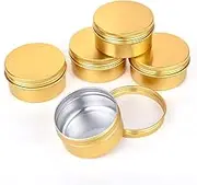 QXcom 6 Packs 5 Oz Gold Round Aluminum Cans Tin Screw Top Lid Metal Steel Aluminum Tin Empty Cosmetic Sample Container Jar Make Up Storage Box for Salve Crafts Spices Candies Tea Gift Giving(150ml)