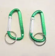 2 NEW GREEN CARABINER SPRING CLIP KEYCHAINS BELT BACKPACK KEY RING CHAIN 3" SIZE